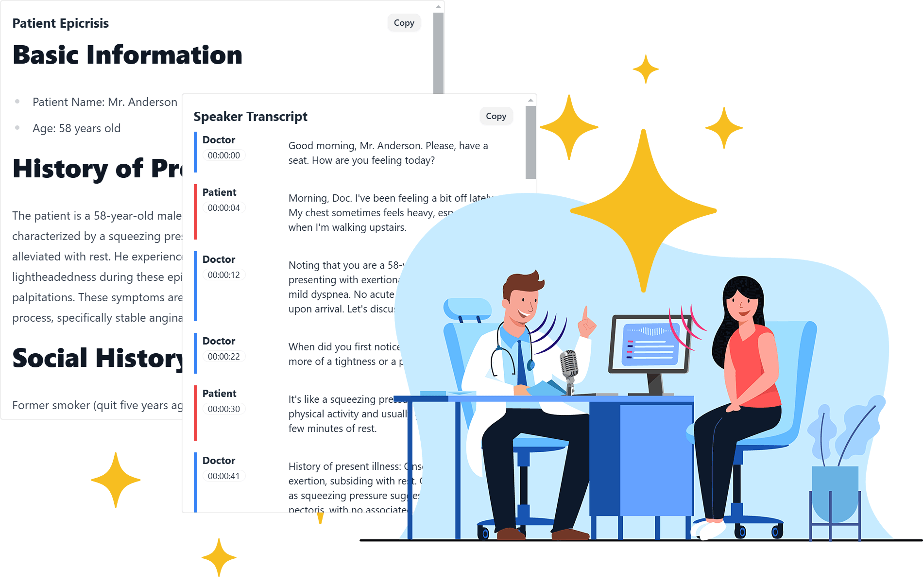 Doctor and patient illustration for Recap Medica hero